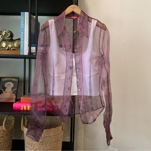 STAUD Hendrix Organza Sheer Purple Button Down